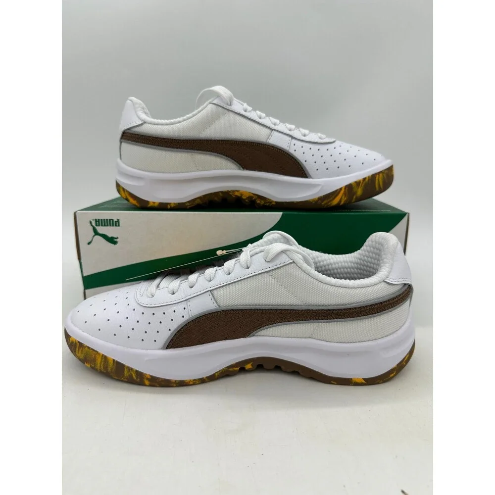 Puma GV Run Along Men's Size 8 White Brown Cordura Athletic Shoes 401096 01